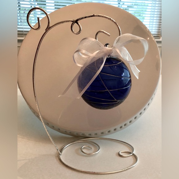 PartyLite Cobalt Blue Hand Blown Art Glass Ball - Picture 2 of 13